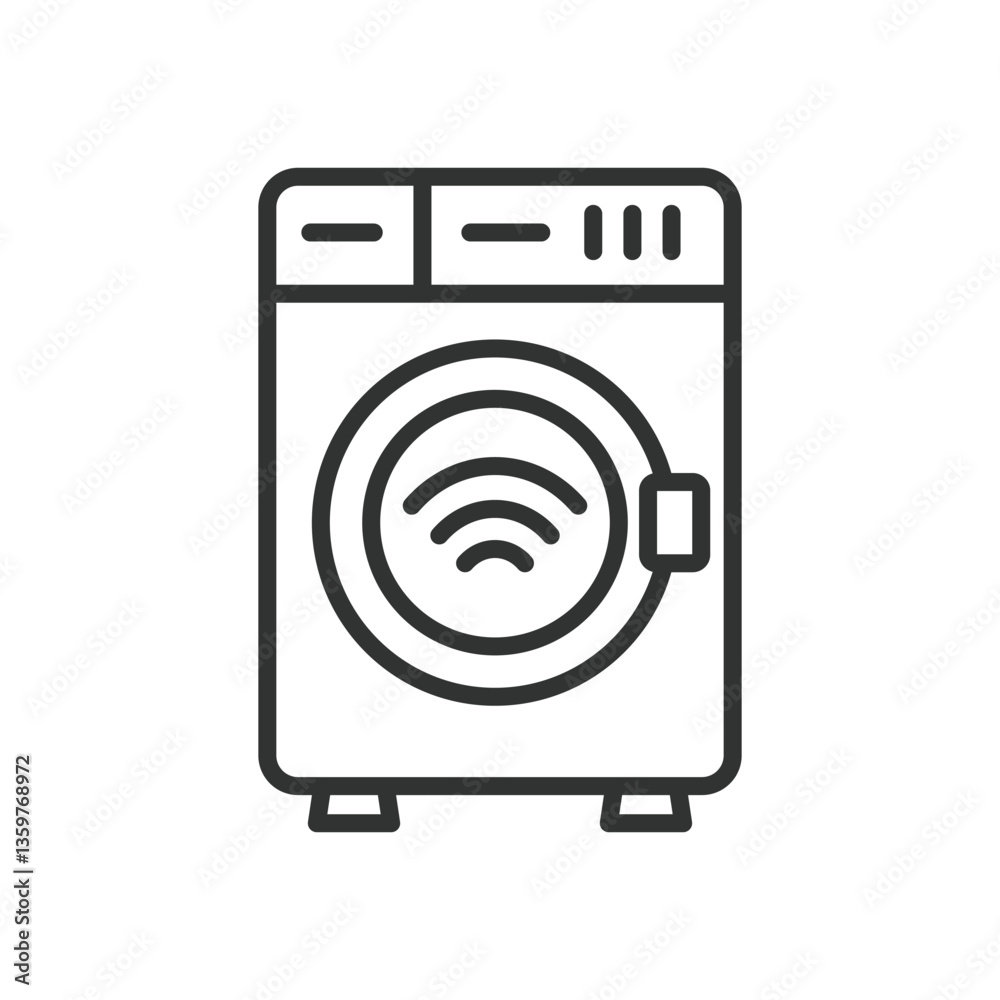 Smart washer, icon in line design. Smart washer, washing machine, IoT, energy efficiency on white background vector. Smart washer, icon in line design, editable stroke icon Smart washer, icon in line design. Smart washer, washing machine, IoT, energy efficiency on white background vector. Smart washer, icon in line design, editable stroke icon