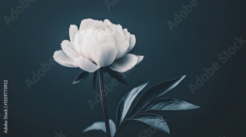 White Peony Flower on Dark Background
