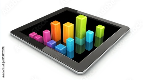 Wallpaper Mural A digital tablet displaying a business bar chart with a sharp upward trend in market share. Torontodigital.ca