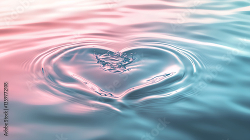 A heart-shaped water ripple in pastel pink and blue tones, symbolizing love and romance.