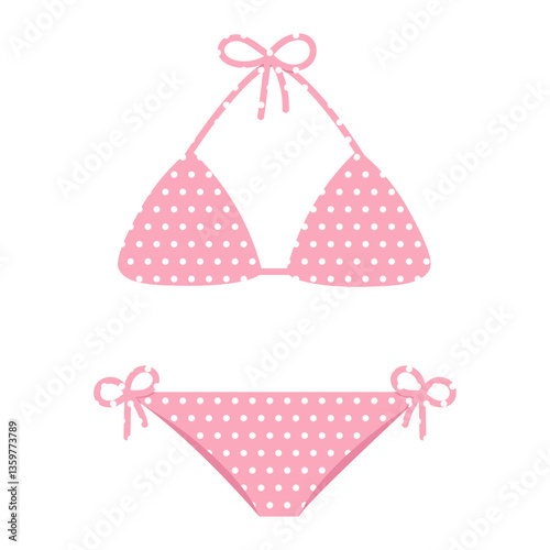 Cute bikini in pastel pink and white polka dot.Set of pink bra.Two piece swim suit, swim wear, summer element.