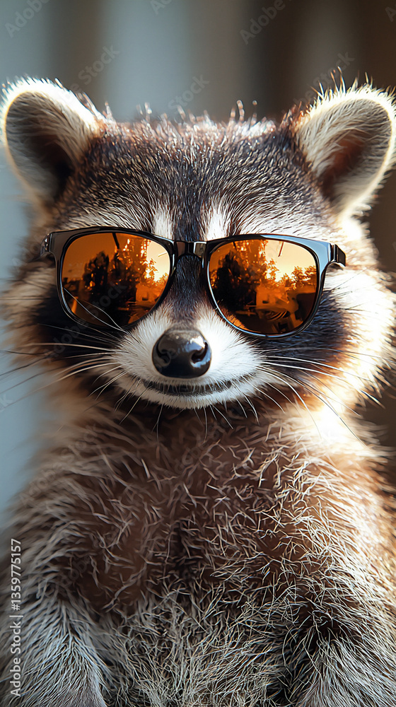 Fototapeta premium raccoon with mirrored sunglasses