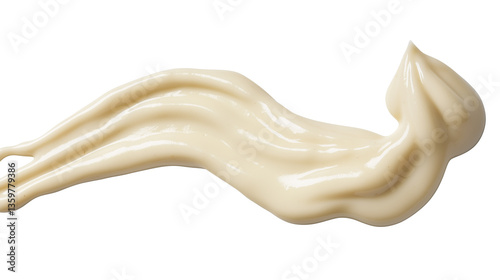 Decorative Mayonnaise Drizzle Forming a Wavy Line with Smooth and Glossy Texture, Fully Isolated on Transparent Background, Generated AI
