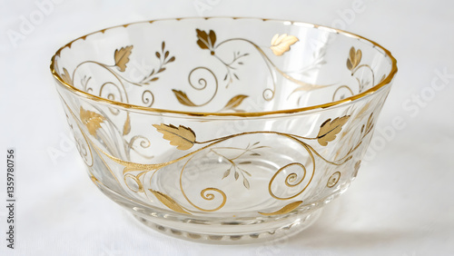 Wallpaper Mural beautiful crystal clear glass bowl featuring delicate gold leaf designs and intricate floral patterns, perfect for elegant table settings Torontodigital.ca