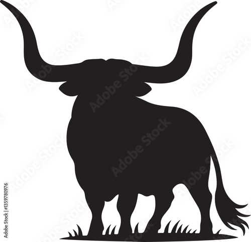 big long horn cow silhouette logo icon design vector art illustration