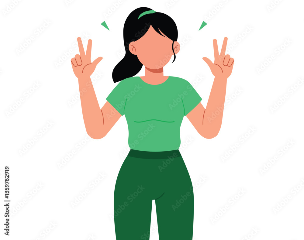 Young woman Character raise her hands to show the count number illustration. Young woman Character raise her hands to show the count number illustration.