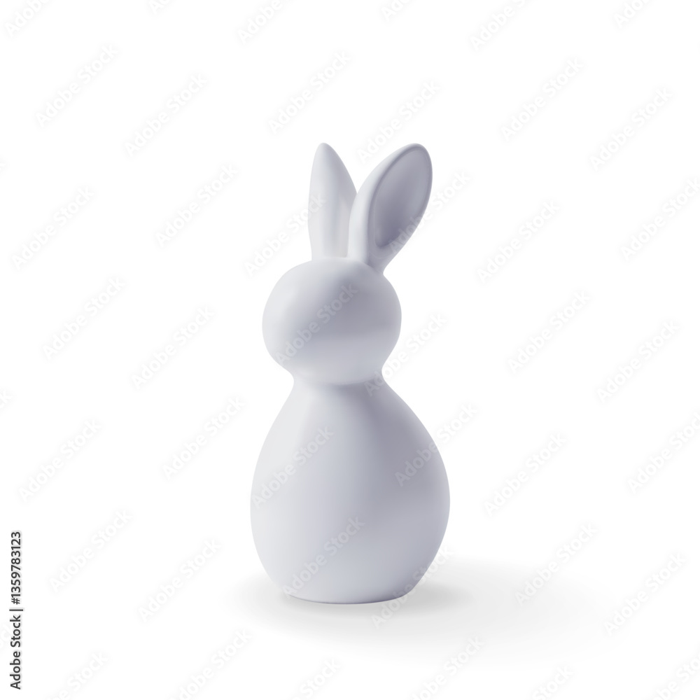 Obraz premium 3D white ceramic easter bunny isolated. Render abstract rabbit icon porcelain. White chocolate bunny symbol. Easter holiday decor element. Vector illustration