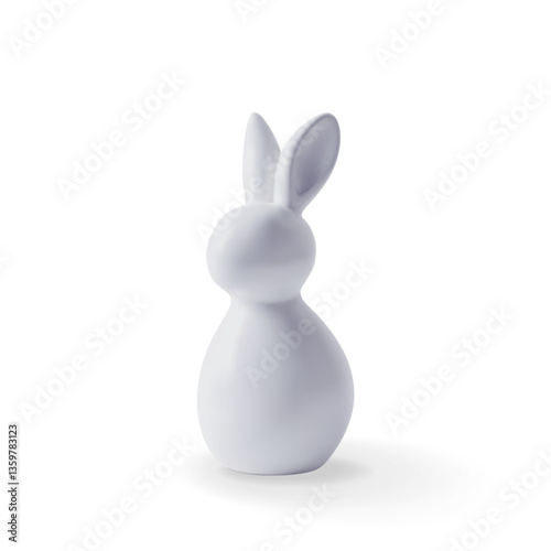 3D white ceramic easter bunny isolated. Render abstract rabbit icon porcelain. White chocolate bunny symbol. Easter holiday decor element. Vector illustration