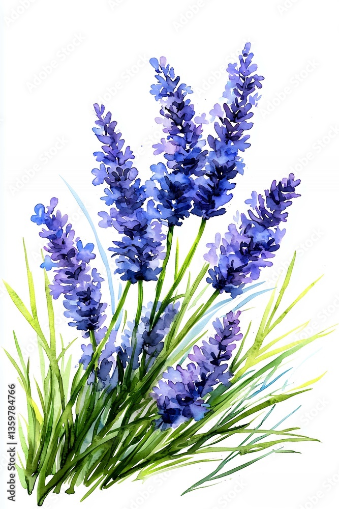 Naklejka premium Watercolor Lavender Bouquet On White