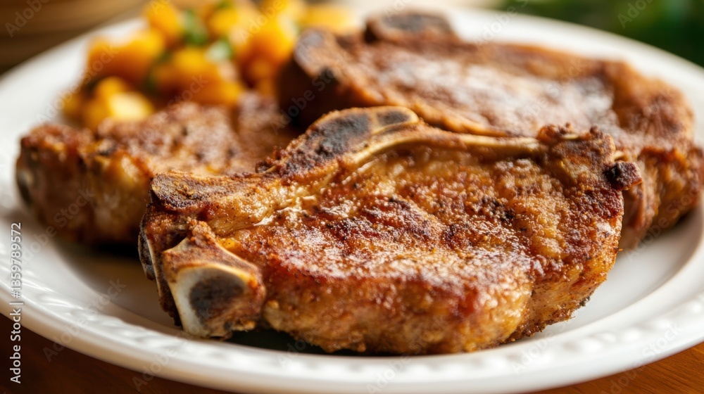 Crispy fried pork chops with a savory, well-seasoned coating, delivering a satisfying crunch and juicy bite. Crispy fried pork chops with a savory, well-seasoned coating, delivering a satisfying crunch and juicy bite.