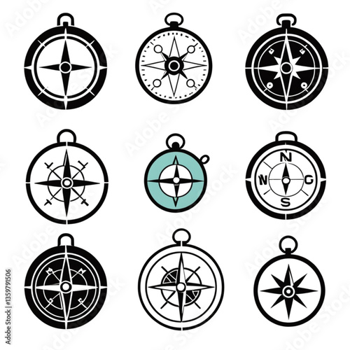 コンパスアイコンセット（ナビゲーション・方位）｜Compass Icon Set (Navigation and Direction)