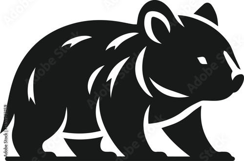 black and white cartoon illustration of a wombat