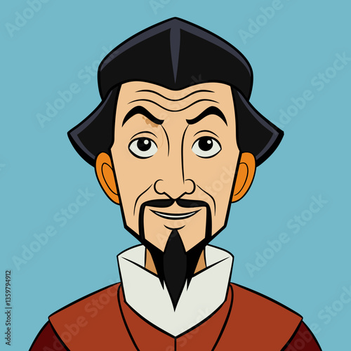 Wise Scholar Portrait: A refined portrait of a wise scholar, exuding intellect and composure, rendered in vibrant and vivid art style against a calming teal backdrop.