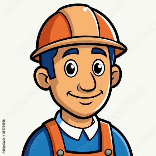 Construction Worker Illustration: A skilled construction worker, depicted in a vibrant illustration, embodies the essence of diligent labor and construction. wearing his iconic helmet.