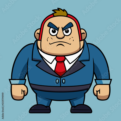 Angry Boss: An illustration of a stern-faced, cartoonish boss in a professional suit, radiating authority and displeasure.