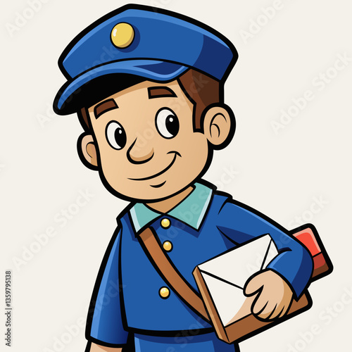A Cheerful Mail Carrier: An illustration capturing a smiling mail carrier holding a letter, radiating friendliness, dedicated to delivering joy.
