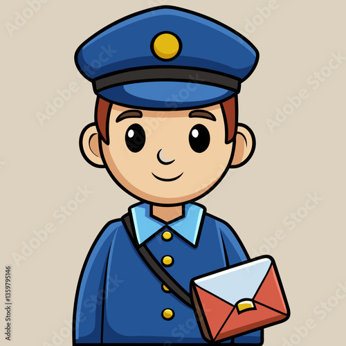 Mail Carrier Portrait: A friendly mail carrier in a classic uniform stands ready, embodying the reliability and care of postal services. The illustrated design brings a warmth and professionalism.