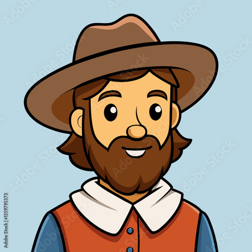 Vintage Portrait: A charismatic illustration of a man exuding the charm of yesteryears, sporting a hat, a well-groomed beard, and dressed in classic attire.
