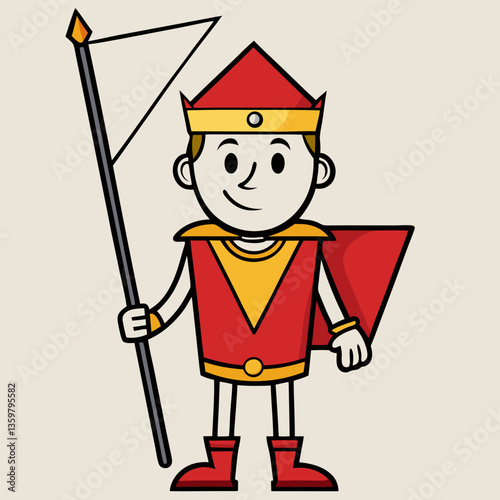 Royal Guardian: A regal figure, embodying a strong guardian, stands tall holding a banner, representing a symbol of leadership and the pursuit of ideals. 