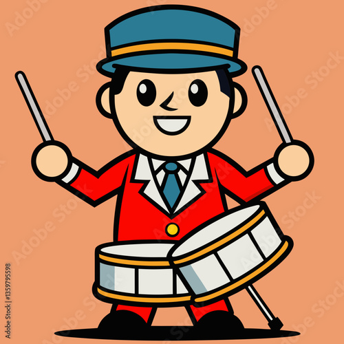 Rhythmic Performer's Cheer: A jovial musician captivates the audience with a captivating rhythm, as they enthusiastically play their drums and sticks, filling the space with delightful harmonies.