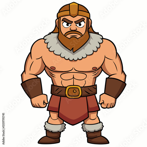 Valiant Warrior Cartoon: A strong cartoon warrior with a stern expression and a formidable build, ready for adventure.