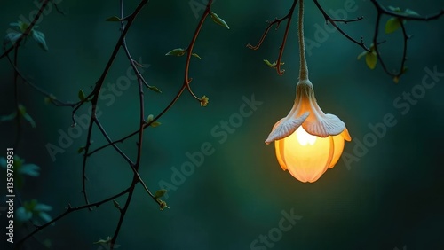 Delicate vines entwine a glowing, suspended flower, entwined, nature