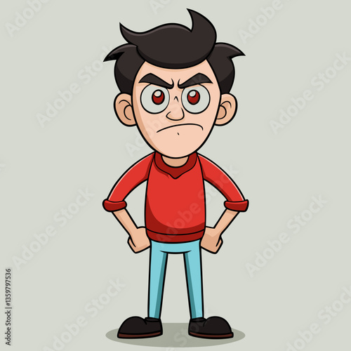 Irritated and Anxious Young Man: A digitally illustrated, cartoonish depiction of a young man, portraying a look of irritation with a furrowed brow and crossed arms.
