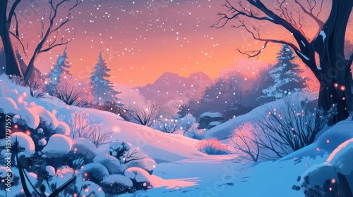 Icy winter panorama with soft snow accents.