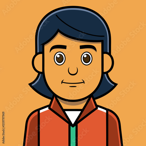 Modern Portrait Illustration: A stylized headshot of a person with dark hair, rendered in a clean and minimalist design, showcasing a friendly and approachable demeanor.