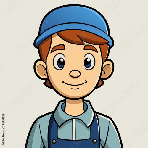 Young Mechanic Portrait: A friendly young mechanic stands confidently, adorned in a blue cap and overalls, ready for the day, embodying a reliable demeanor.