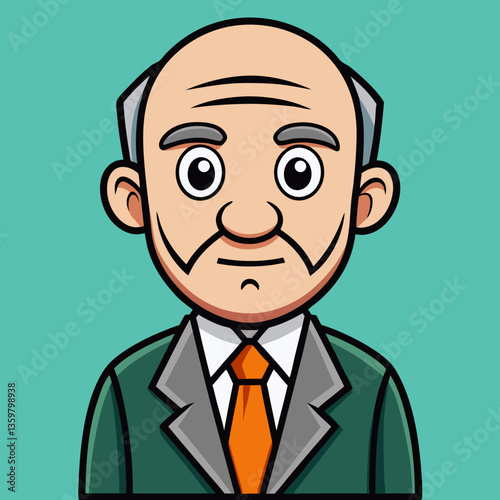Gentleman's Portrait: A distinguished illustration of a sophisticated gentleman in a green suit, with a warm smile and an air of confidence, showcasing a friendly face and approachable demeanor.