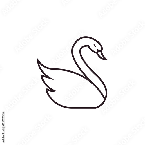 bird animal silhouette symbol sign line icon vector swan