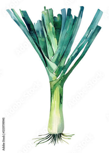 PNG An isolated fresh leek illustration watercolor vegetable.