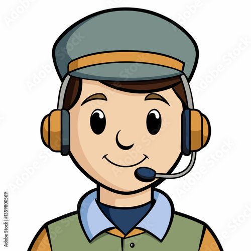 Friendly Support: A cheerful figure, equipped with a headset and hat, stands ready to offer assistance, embodying the spirit of helpful service.