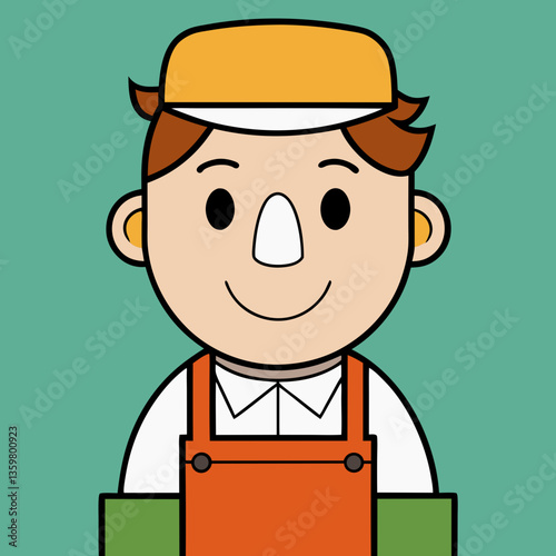 Cheerful Carpenter Character: A friendly carpenter character in a flat illustration style, wearing a work uniform, radiates warmth, approachability and embodies the spirit of craftmanship.