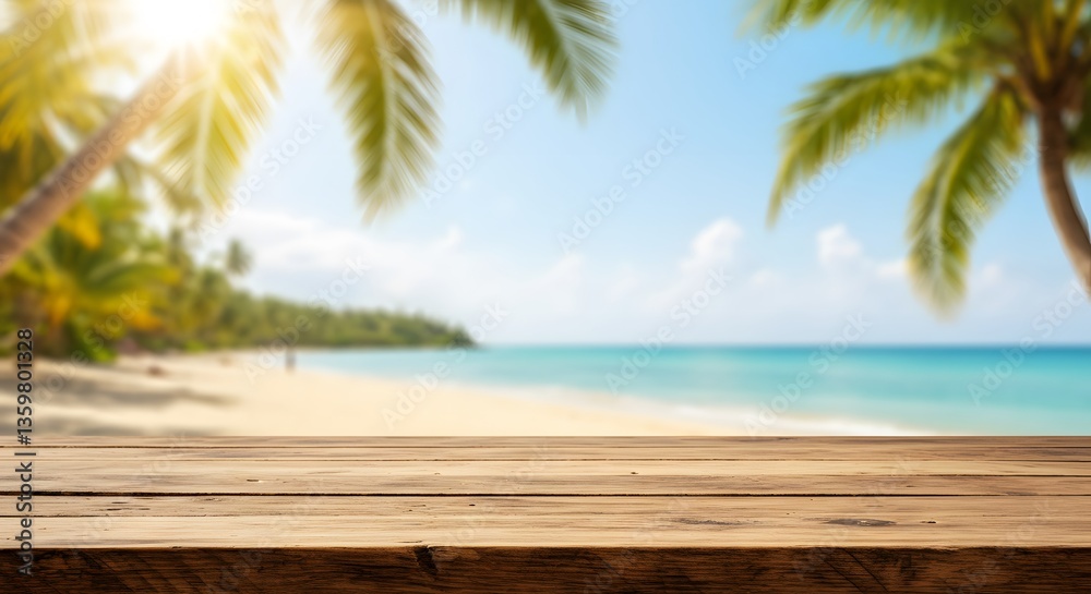 Summer Beachside Product Display with background of sea Summer Beachside Product Display with background of sea