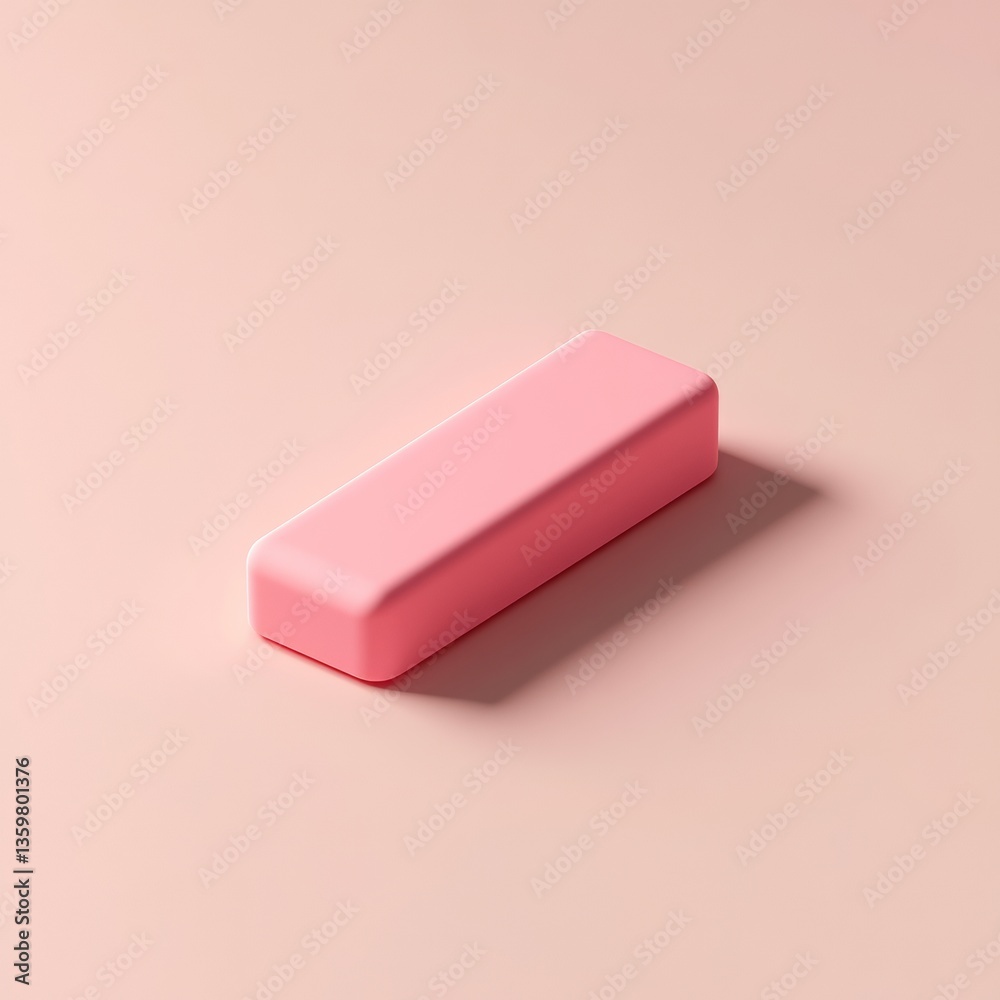 Isolated 3D Eraser on Soft Background with Subtle Shadow Effect Isolated 3D Eraser on Soft Background with Subtle Shadow Effect