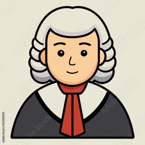 Judge Cartoon Illustration: A friendly cartoon illustration of a judge, wearing a traditional wig and robe.  Perfect for legal, justice, or law-related projects.
