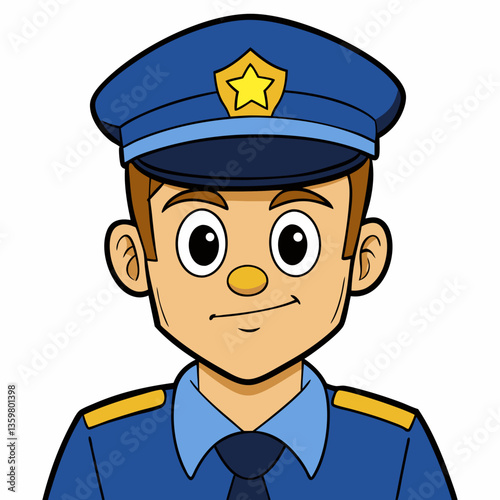Friendly Policeman Illustration: A cheerful cartoon illustration of a policeman, exuding friendliness and approachability, perfect for educational content and community-focused projects.