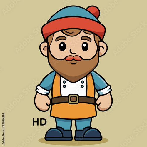 Cartoonish Lumberjack: A charming cartoon illustration presents a cheerful lumberjack with a thick beard, wearing a cozy hat and a practical work outfit, ready for adventures. 