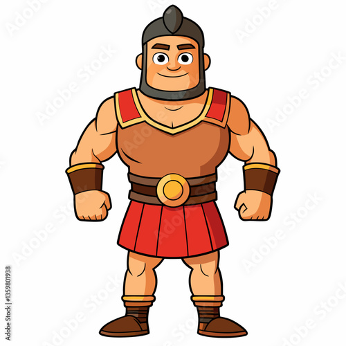 Cartoon Strong Warrior: A strong warrior with an animated appearance standing tall, embodying strength and courage. A cartoon illustration of a heroic figure, ready for action.