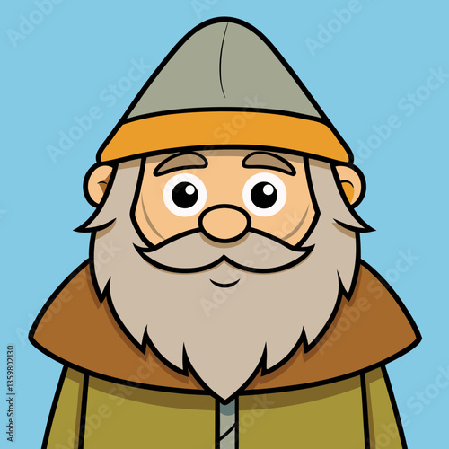 Bearded Character: A cheerful, old character illustration, complete with a friendly smile and distinguished gray beard, conveying wisdom and experience against a soft blue backdrop. 
