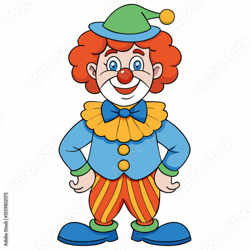Joyful Clown: A vibrant and whimsical illustration of a cheerful clown, adorned in a colorful ensemble with bright eyes and a welcoming smile.