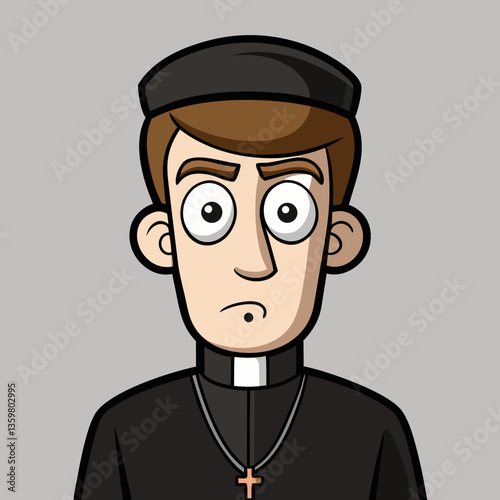 Priest Portrait: A close-up illustration of a priest wearing a cassock and pectoral cross, the image highlights elements of religious significance and the solemnity of faith.