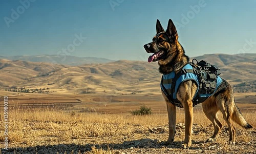 Army sniffer dog patrolling borders symbolizes peace and vigilance created with Generative AI technology