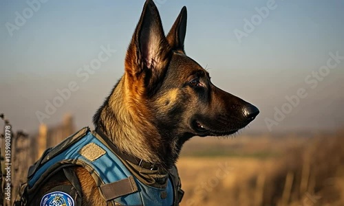 A diligent sniffer dog symbolizes border security and honors peacekeepers created with Generative AI technology