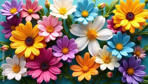 Beautifully arranged spring flowers in vibrant colors, nature photography, flower arrangement, floral design