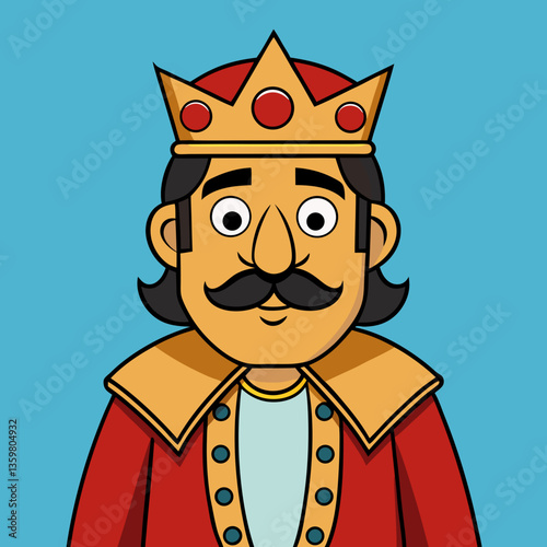 Majestic Monarch: A regal portrait of a king in traditional attire, exuding authority and sovereignty against a calm blue background.