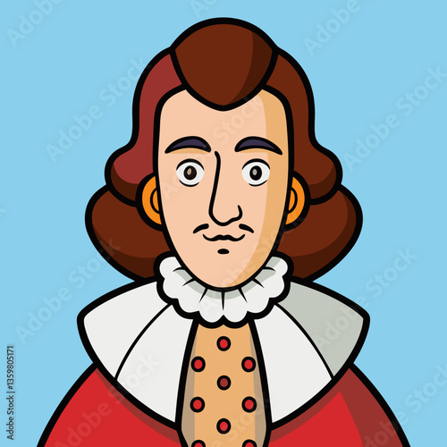 Royal Portrait Illustration: A stylized illustration of a regal man in period clothing, featuring a detailed, ornate collar and a sophisticated expression.