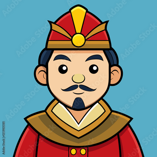 Royal Portrait: A regal figure in ornate attire exudes authority and grace, their eyes holding a gaze of wisdom, in a simple graphic representation.